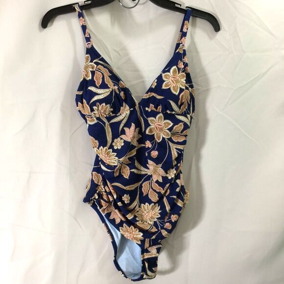 Cupshe Blue Beige Floral One Piece Swimsuit Size Small Adjustable Straps NWT - Picture 3 of 7